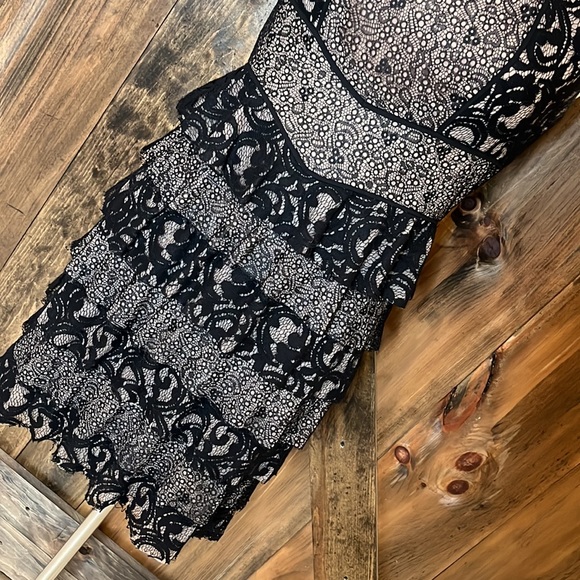 BCBG Maxazria Tan & Black Lace dress - Picture 3 of 12
